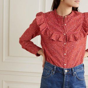 Doen Austen Floral Print Ruffle Blouse, Large, EUC